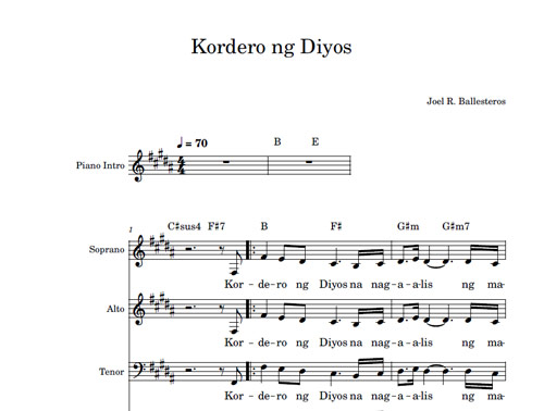 Kordero ng Diyos Sheetmusic